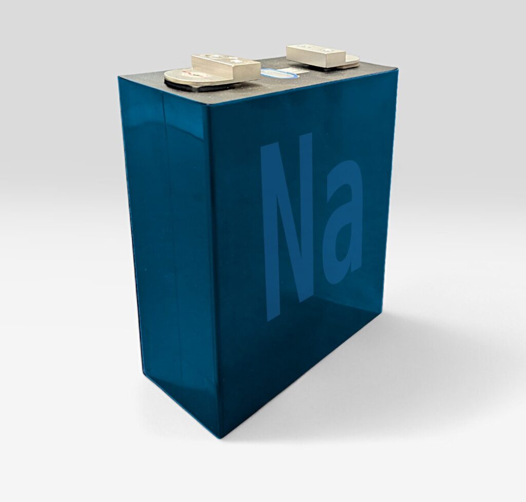 cella per batteia al sodio blu con la sigla del sodio Na